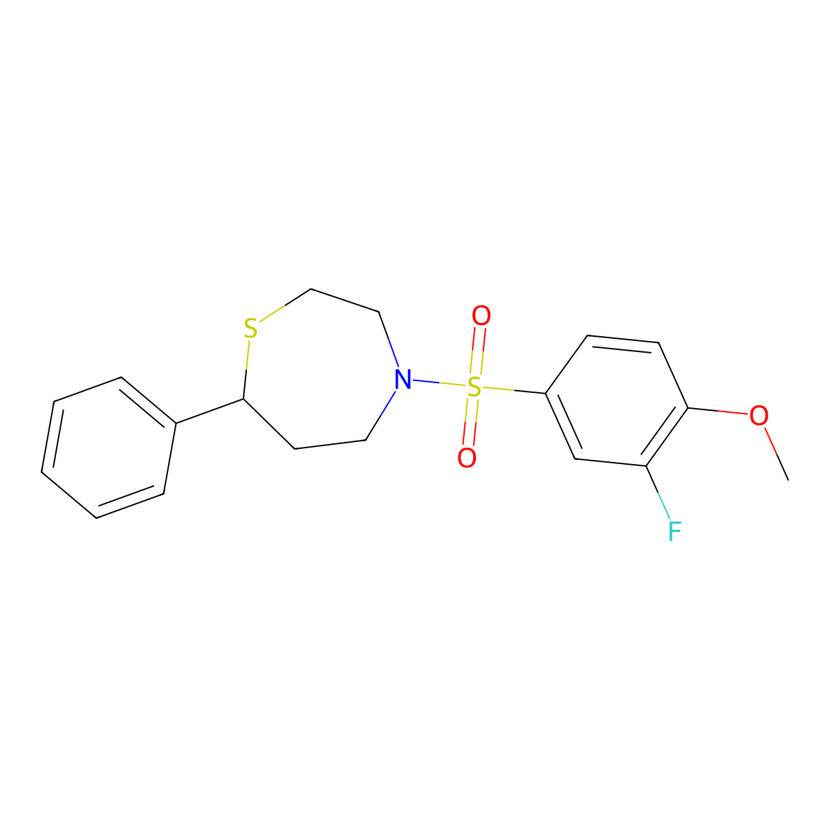 4-((3-Fluoro-4-methoxyphenyl)sulfonyl)-7-phenyl-1,4-thiazepane molecular structure, CAS 1797205-16-3