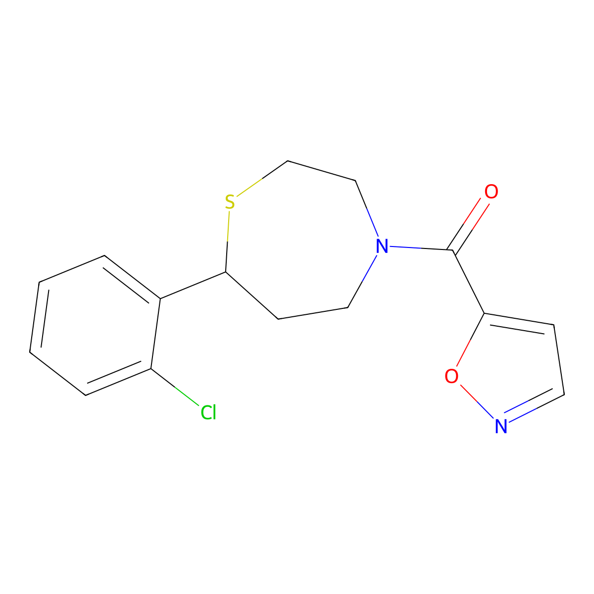 (7-(2-Chlorophenyl)-1,4-thiazepan-4-yl)(isoxazol-5-yl)methanone molecular structure, CAS 1797205-24-3