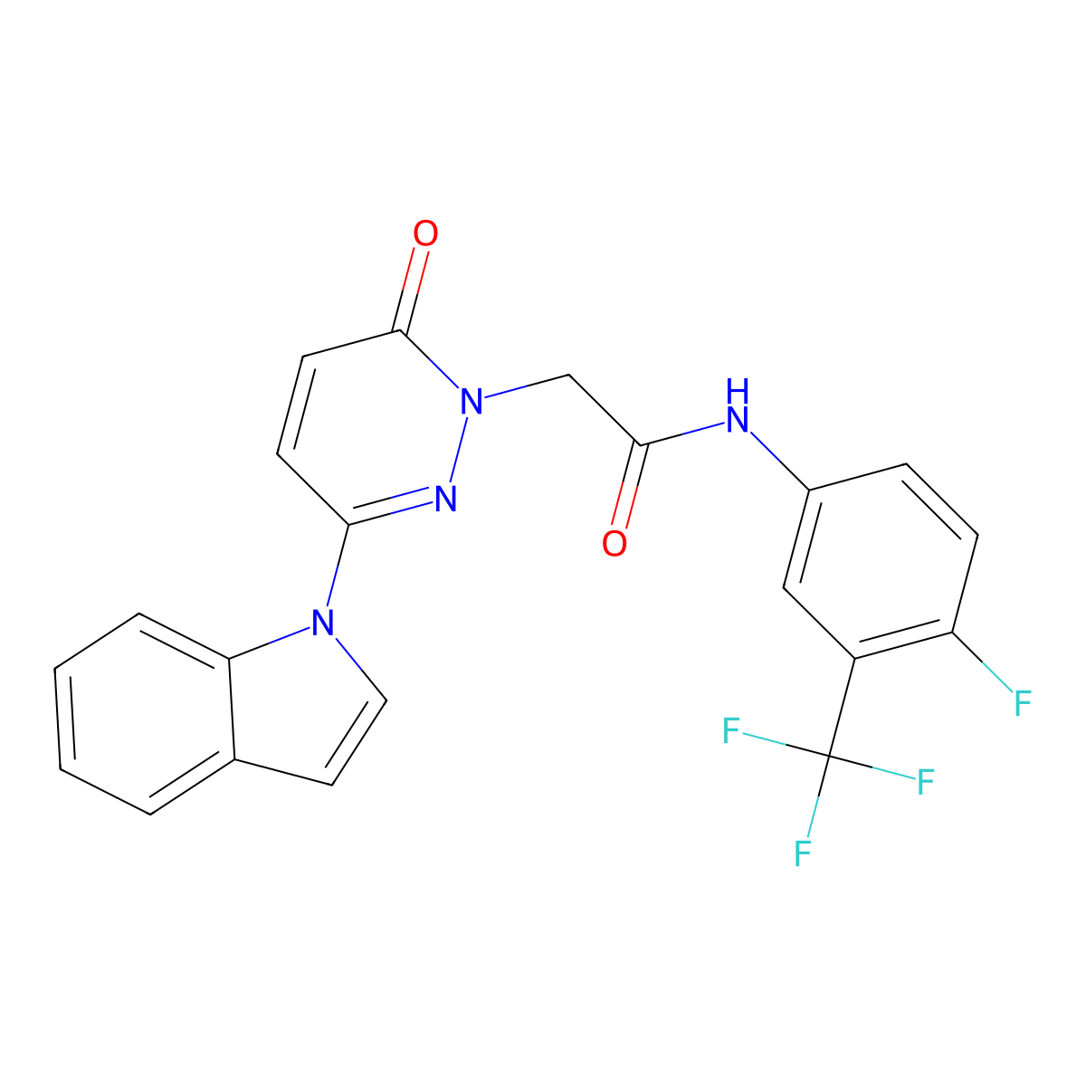 2-(3-(1H-indol-1-yl)-6-oxopyridazin-1(6H)-yl)-N-(4-fluoro-3-(trifluoromethyl)phenyl)acetamide molecular structure, CAS 1797212-24-8