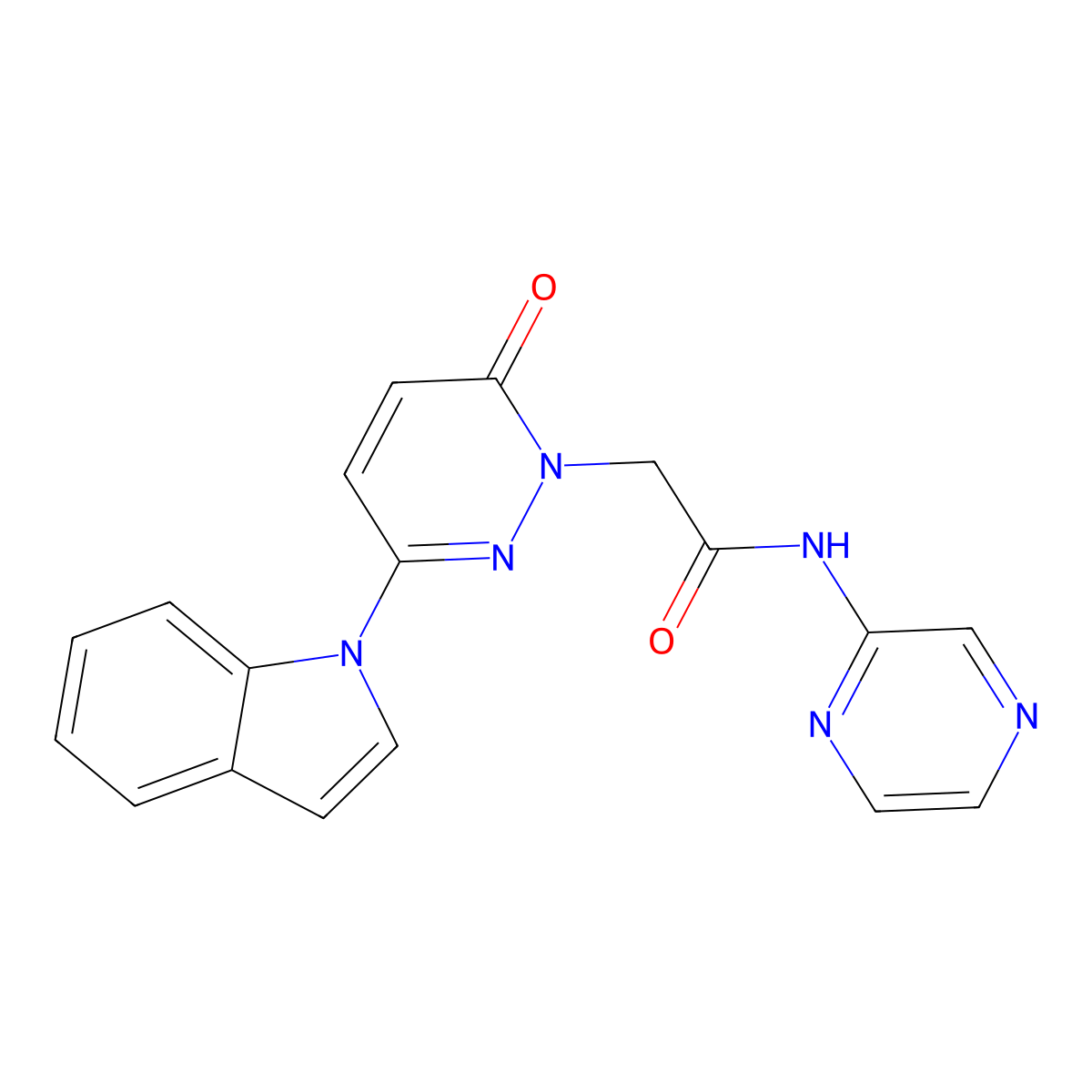 2-(3-(1H-indol-1-yl)-6-oxopyridazin-1(6H)-yl)-N-(pyrazin-2-yl)acetamide molecular structure, CAS 1797212-30-6
