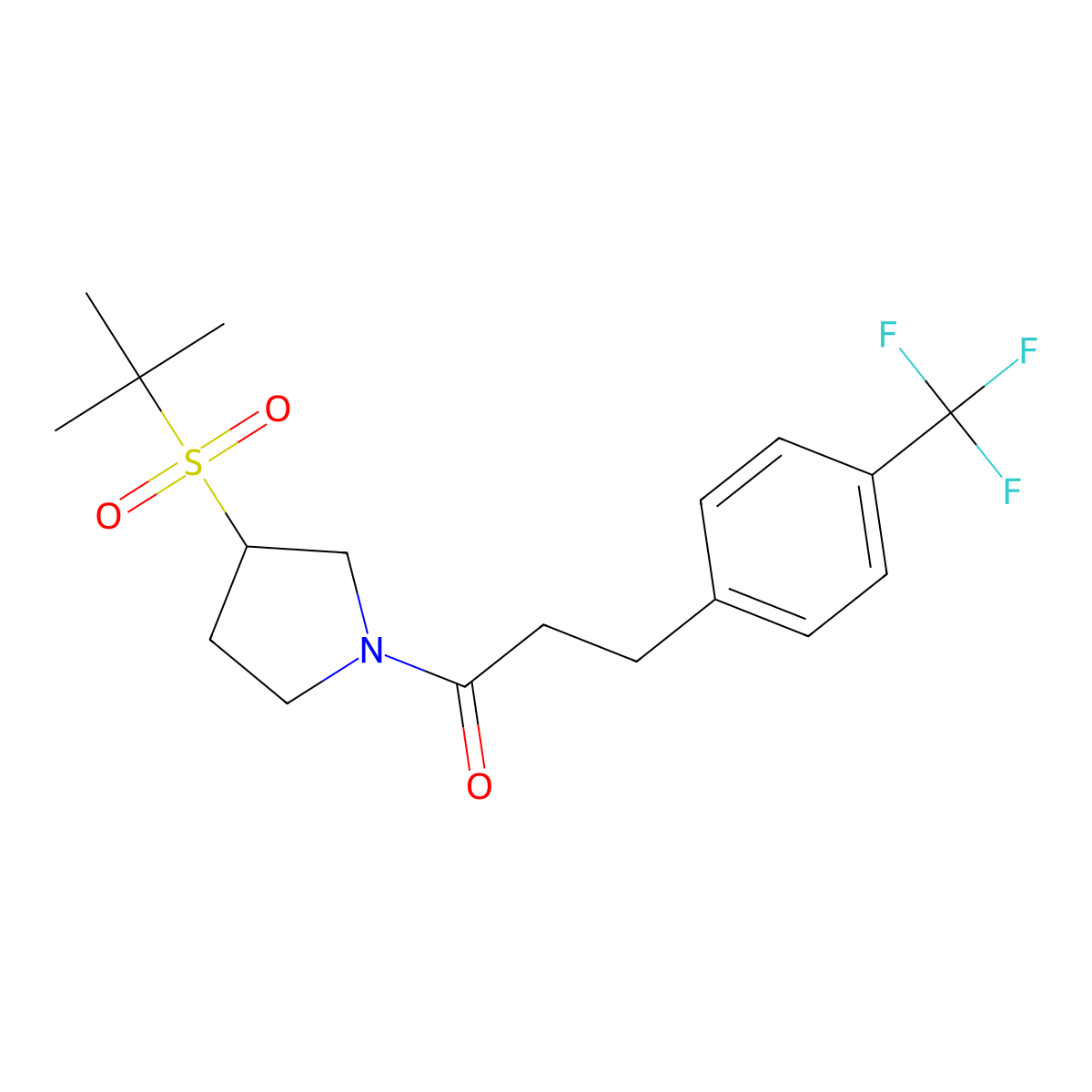 1-(3-(Tert-butylsulfonyl)pyrrolidin-1-yl)-3-(4-(trifluoromethyl)phenyl)propan-1-one molecular structure, CAS 1797212-53-3