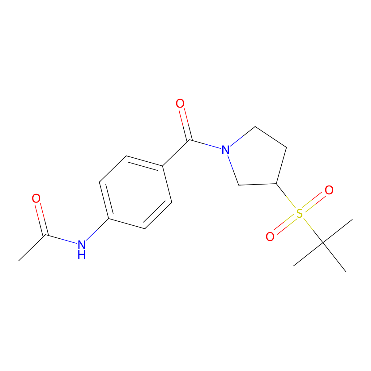 N-(4-(3-(tert-butylsulfonyl)pyrrolidine-1-carbonyl)phenyl)acetamide molecular structure, CAS 1797212-59-9