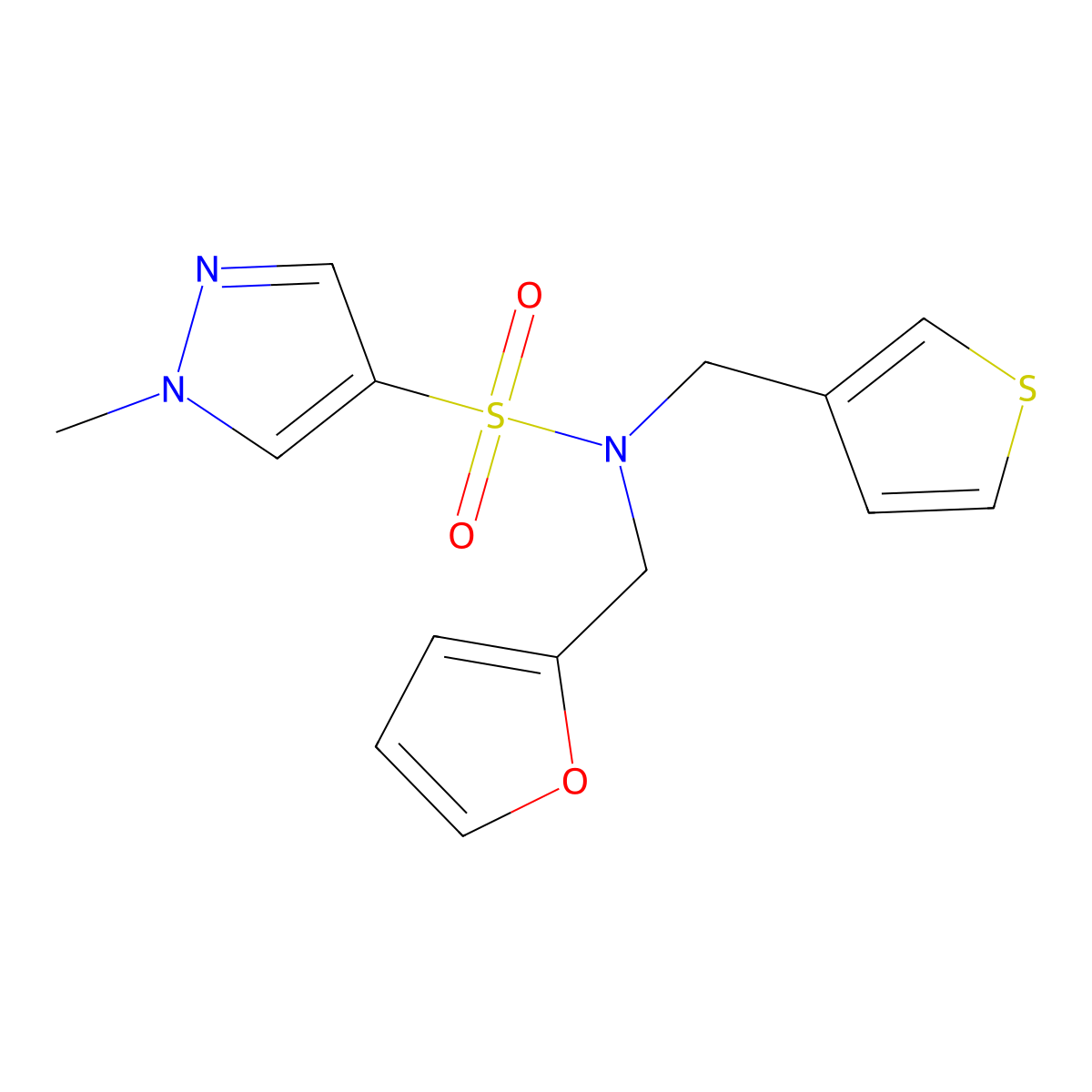N-(furan-2-ylmethyl)-1-methyl-N-(thiophen-3-ylmethyl)-1H-pyrazole-4-sulfonamide molecular structure, CAS 1797212-96-4