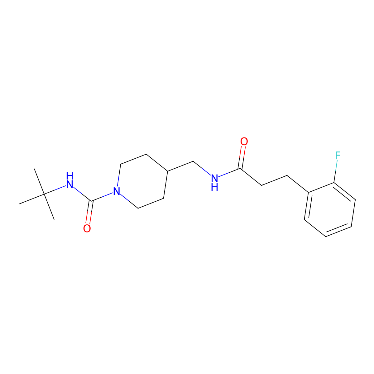 N-(tert-butyl)-4-((3-(2-fluorophenyl)propanamido)methyl)piperidine-1-carboxamide molecular structure, CAS 1797213-14-9