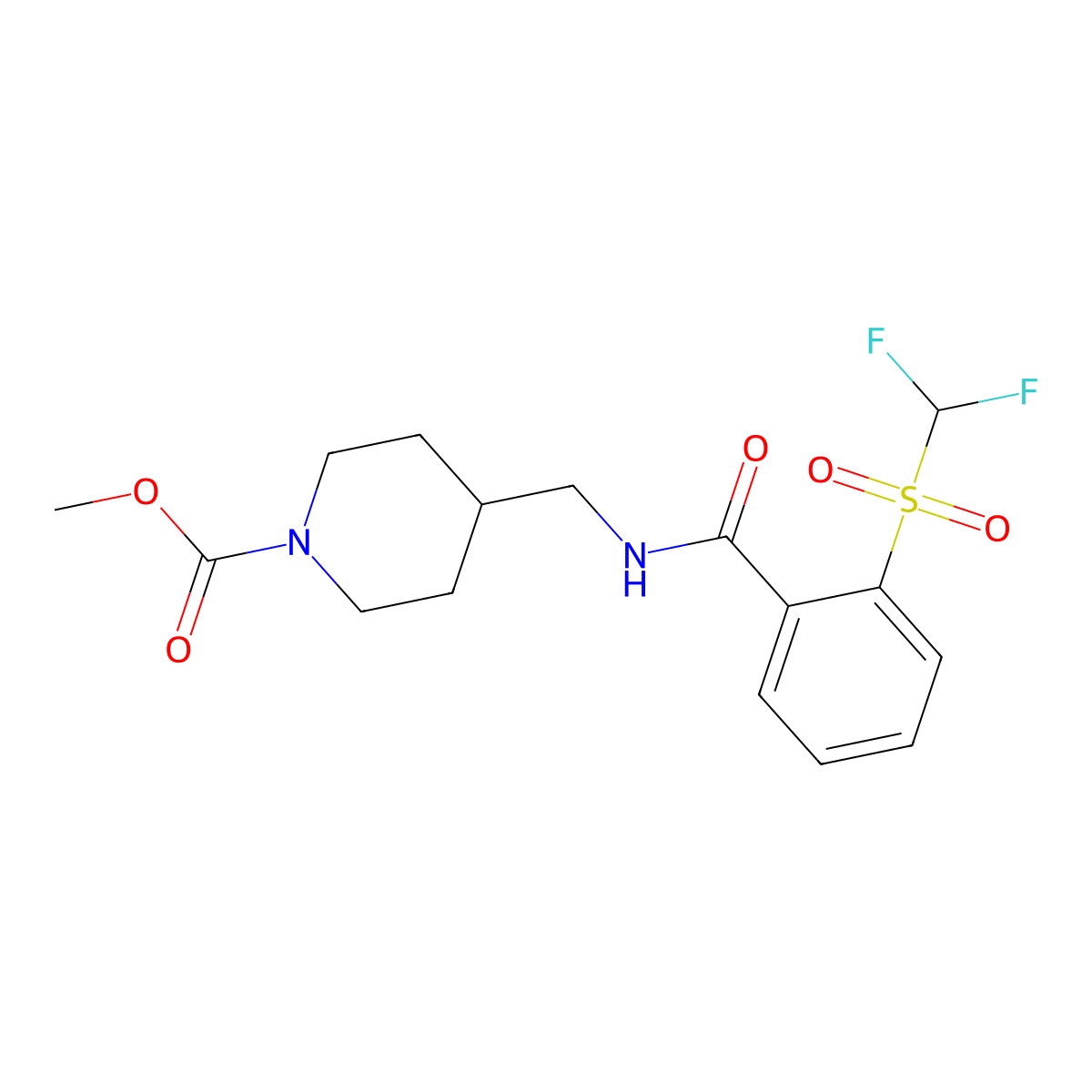 Methyl 4-((2-((difluoromethyl)sulfonyl)benzamido)methyl)piperidine-1-carboxylate molecular structure, CAS 1797213-29-6