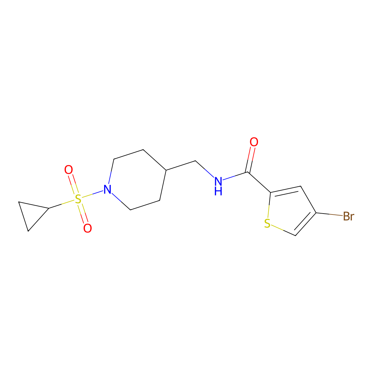 4-bromo-N-((1-(cyclopropylsulfonyl)piperidin-4-yl)methyl)thiophene-2-carboxamide molecular structure, CAS 1797213-40-1