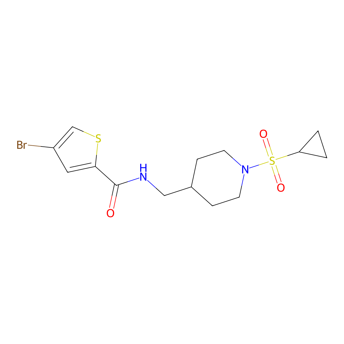 4-bromo-N-((1-(cyclopropylsulfonyl)piperidin-4-yl)methyl)thiophene-2-carboxamide molecular structure, CAS 1797213-40-1