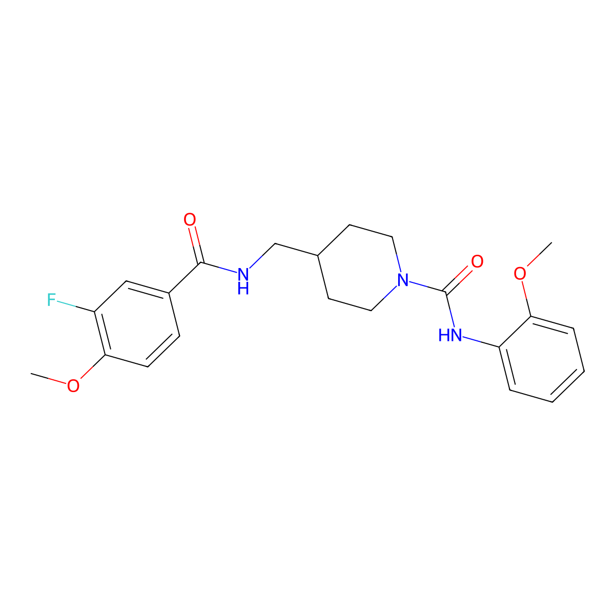 4-((3-fluoro-4-methoxybenzamido)methyl)-N-(2-methoxyphenyl)piperidine-1-carboxamide molecular structure, CAS 1797213-50-3