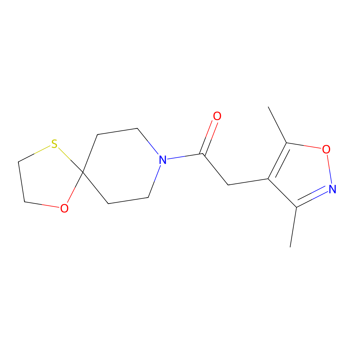 2-(3,5-Dimethylisoxazol-4-yl)-1-(1-oxa-4-thia-8-azaspiro[4.5]decan-8-yl)ethanone molecular structure, CAS 1797213-66-1
