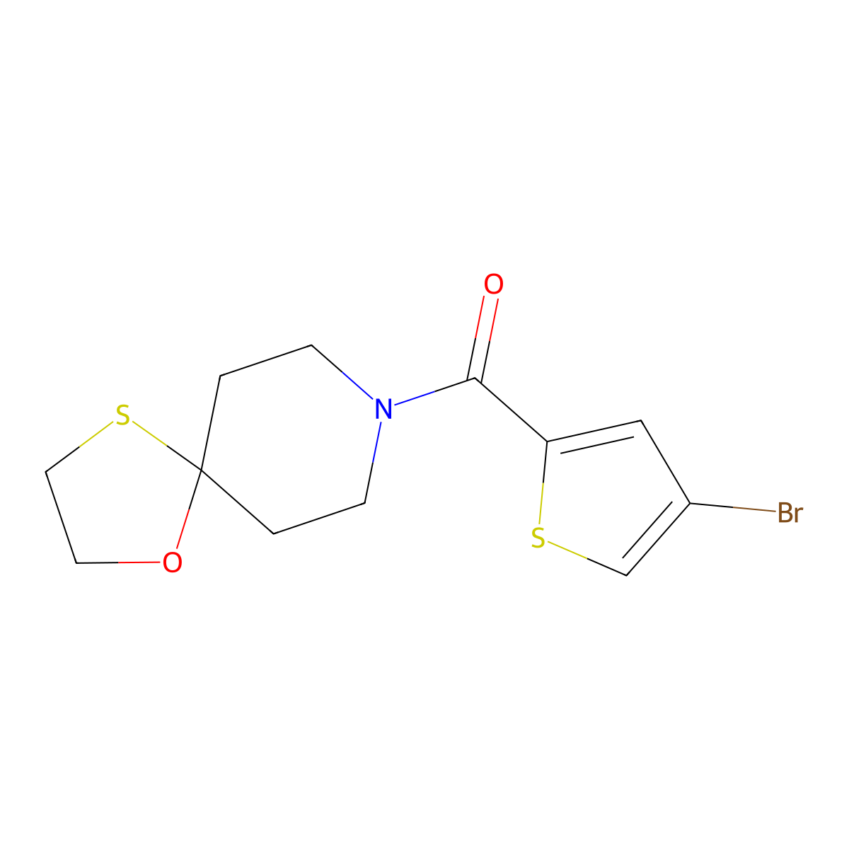 (4-Bromothiophen-2-yl)(1-oxa-4-thia-8-azaspiro[4.5]decan-8-yl)methanone molecular structure, CAS 1797213-76-3