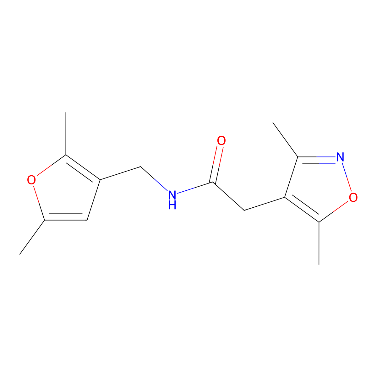 N-((2,5-dimethylfuran-3-yl)methyl)-2-(3,5-dimethylisoxazol-4-yl)acetamide molecular structure, CAS 1797213-84-3