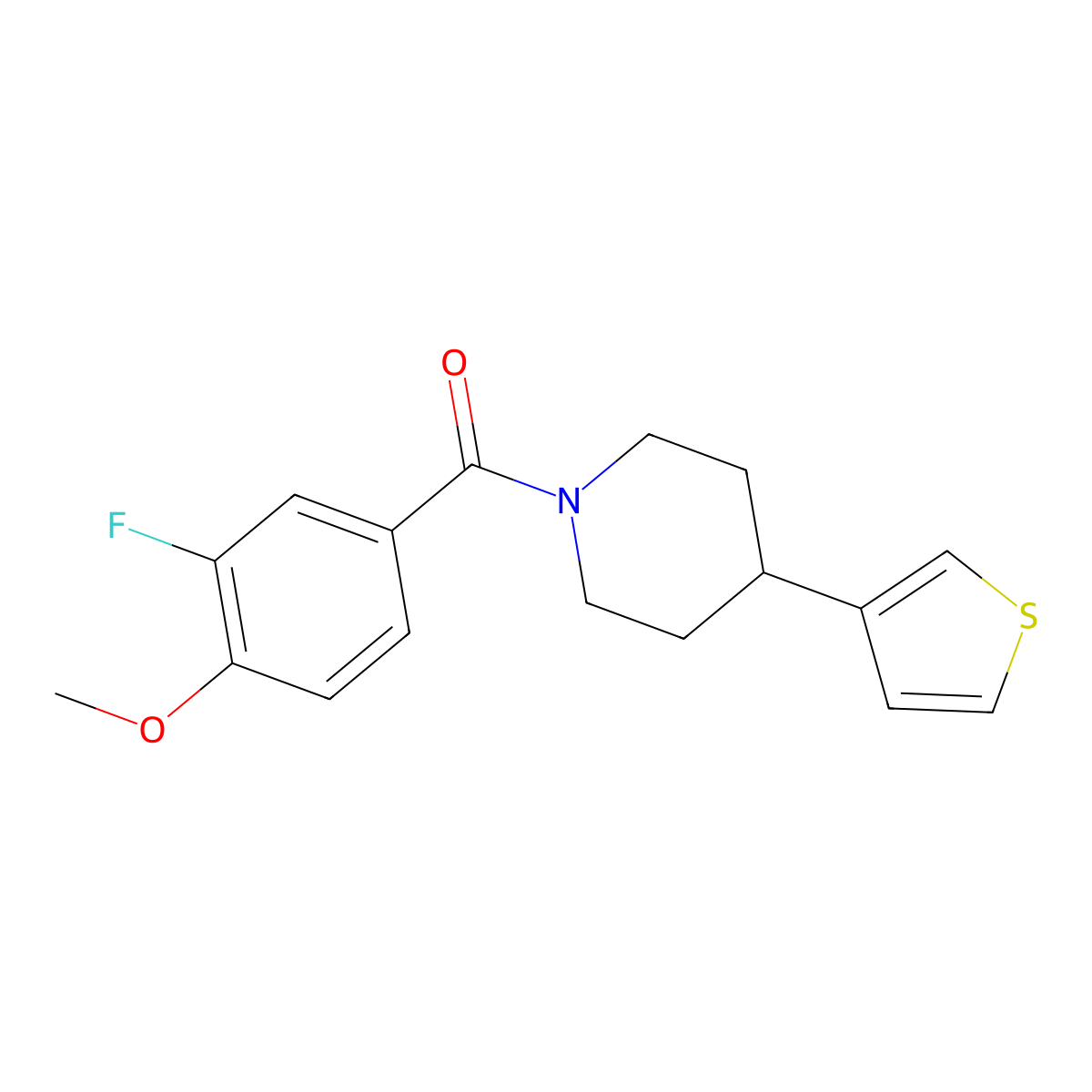(3-Fluoro-4-methoxyphenyl)(4-(thiophen-3-yl)piperidin-1-yl)methanone molecular structure, CAS 1797214-06-2