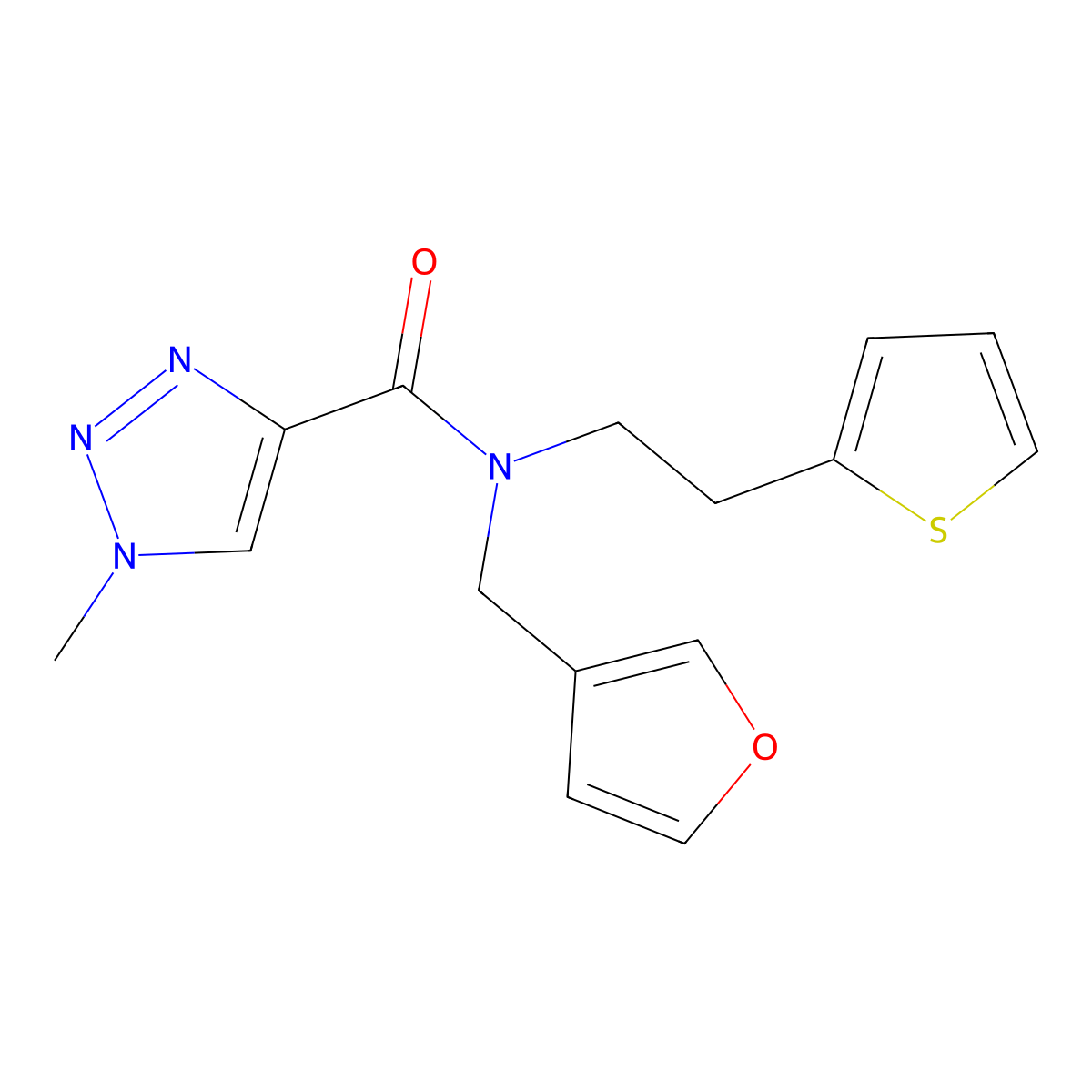 N-(furan-3-ylmethyl)-1-methyl-N-(2-(thiophen-2-yl)ethyl)-1H-1,2,3-triazole-4-carboxamide molecular structure, CAS 1797214-38-0