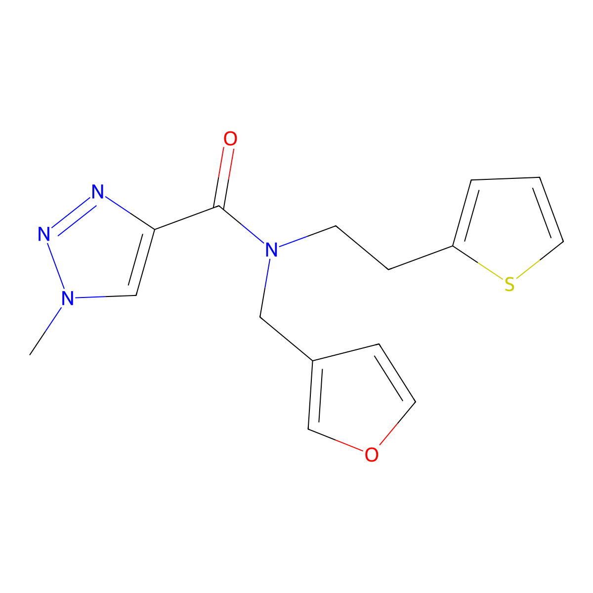 N-(furan-3-ylmethyl)-1-methyl-N-(2-(thiophen-2-yl)ethyl)-1H-1,2,3-triazole-4-carboxamide molecular structure, CAS 1797214-38-0