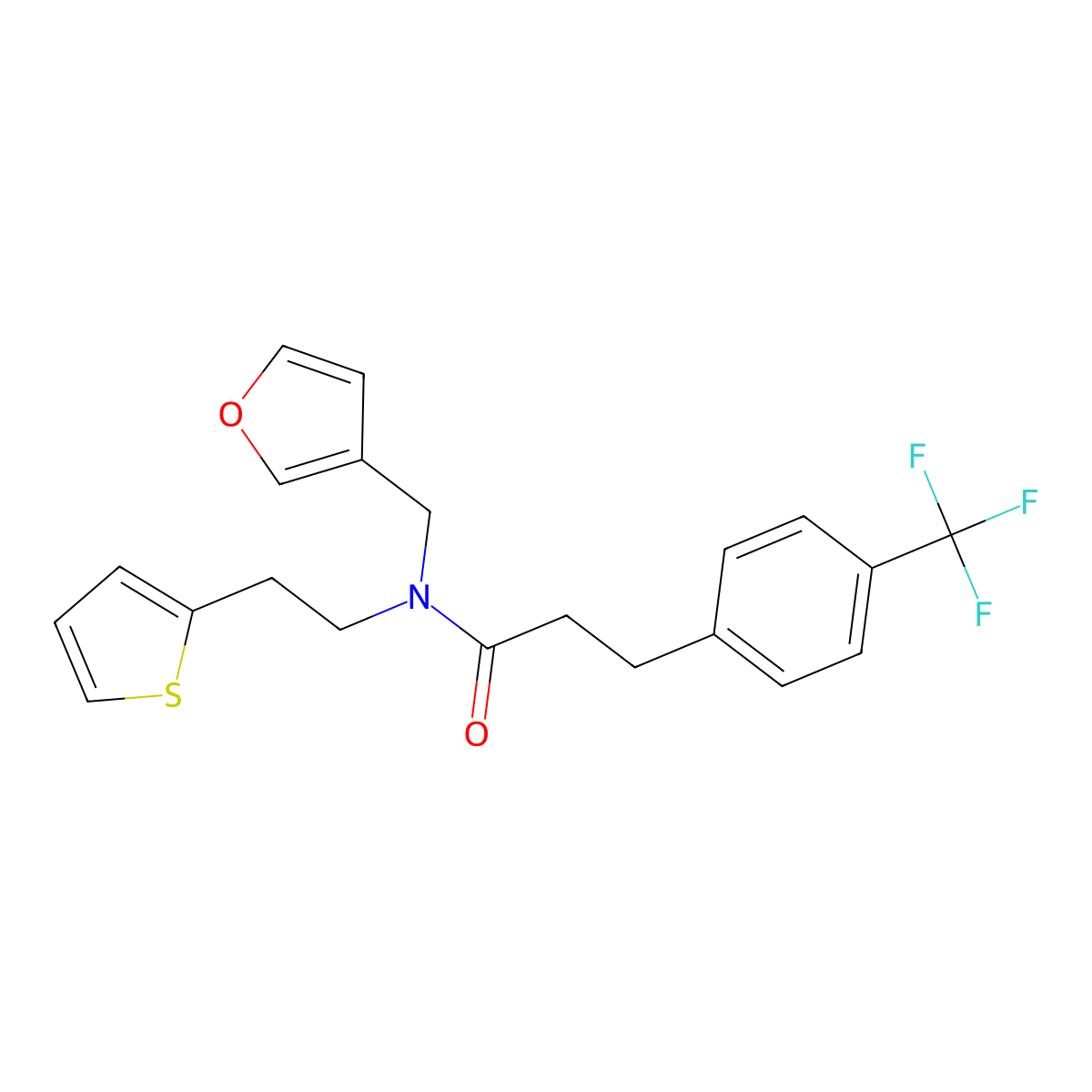 N-(furan-3-ylmethyl)-N-(2-(thiophen-2-yl)ethyl)-3-(4-(trifluoromethyl)phenyl)propanamide molecular structure, CAS 1797214-42-6