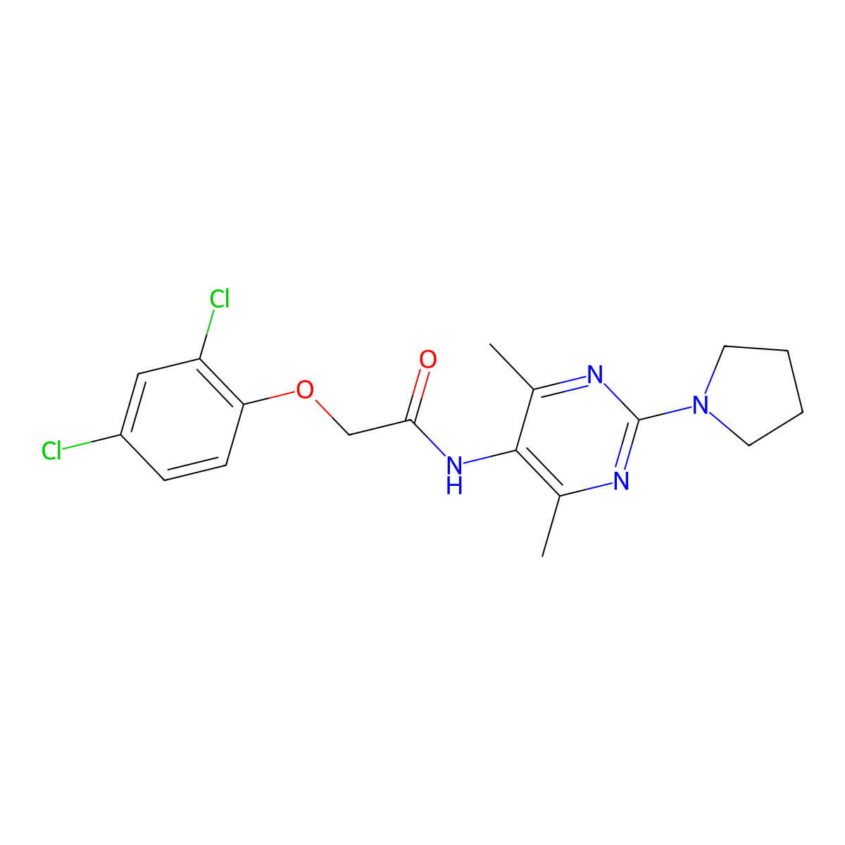 2-(2,4-Dichlorophenoxy)-N-[4,6-dimethyl-2-(pyrrolidin-1-YL)pyrimidin-5-YL]acetamide molecular structure, CAS 1797214-60-8