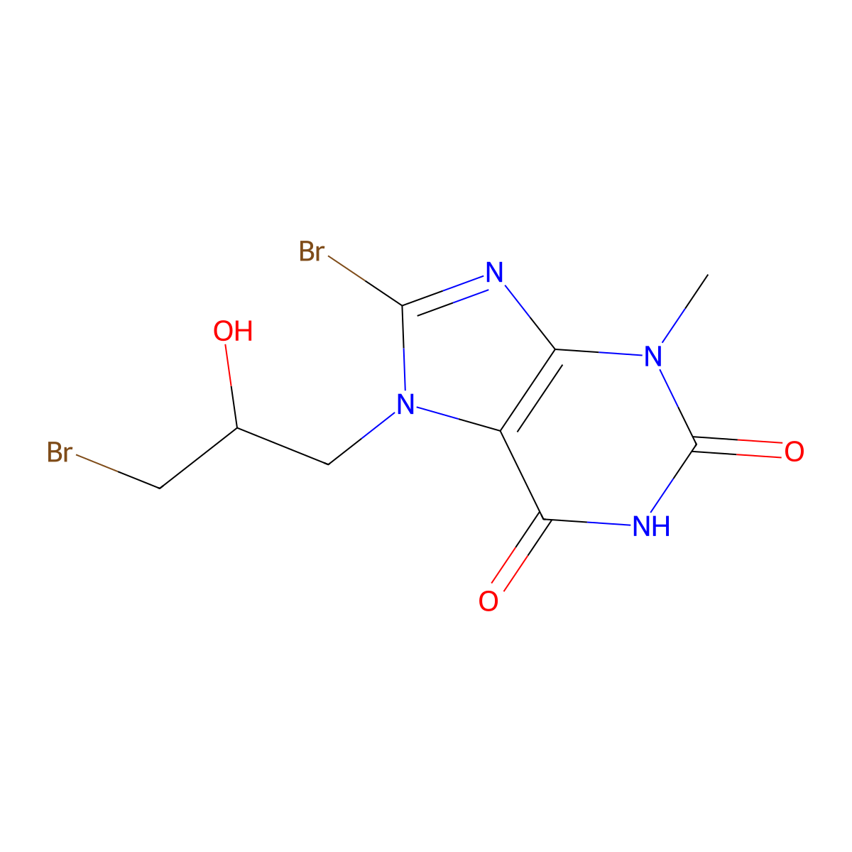 8-bromo-7-(3-bromo-2-hydroxypropyl)-3-methyl-2,3,6,7-tetrahydro-1H-purine-2,6-dione molecular structure, CAS 1797215-96-3