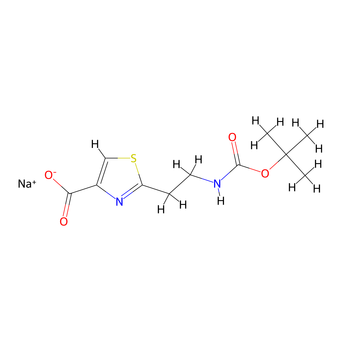Sodium 2-(2-{[(tert-butoxy)carbonyl]amino}ethyl)-1,3-thiazole-4-carboxylate molecular structure, CAS 1797216-60-4
