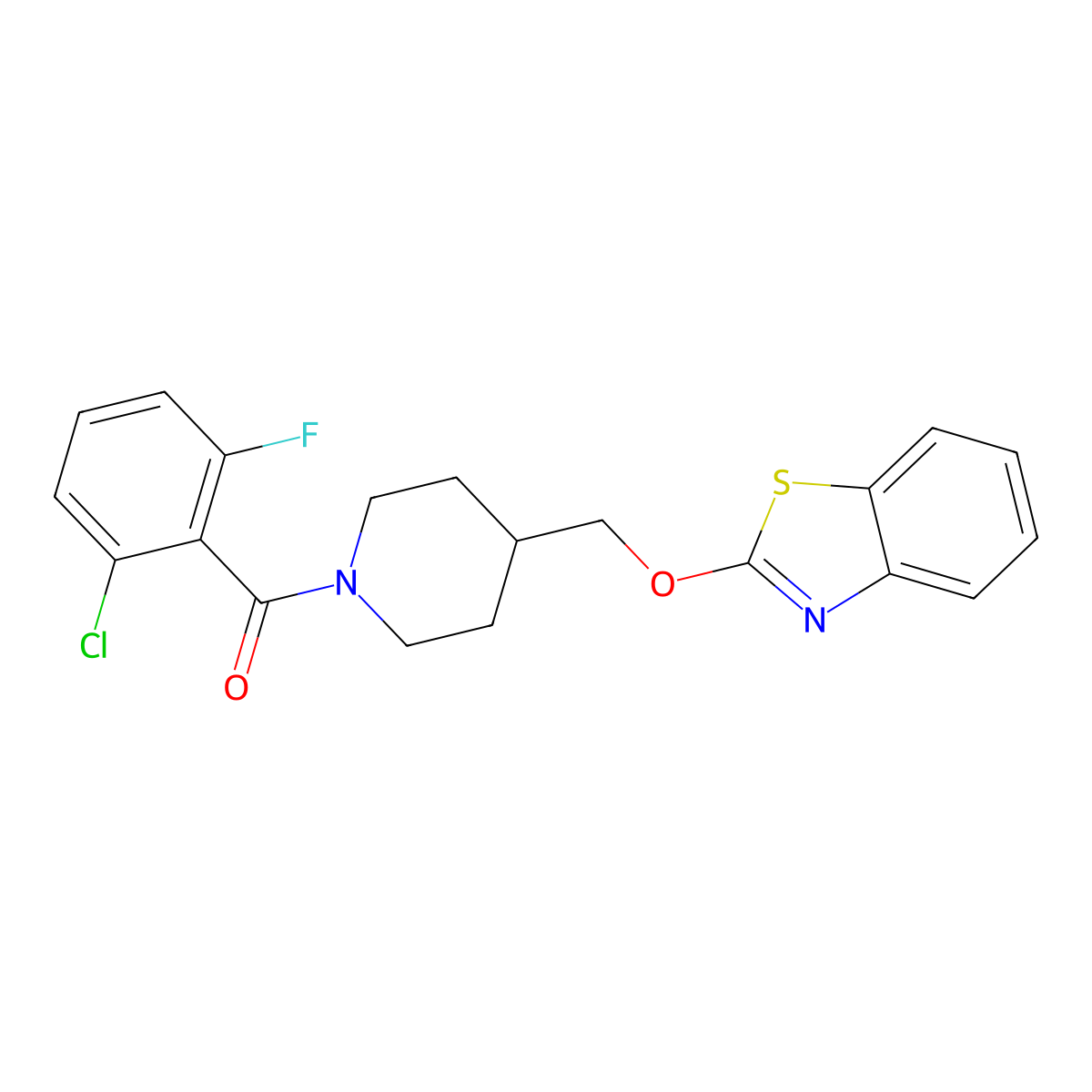 (4-((Benzo[d]thiazol-2-yloxy)methyl)piperidin-1-yl)(2-chloro-6-fluorophenyl)methanone molecular structure, CAS 1797217-38-9