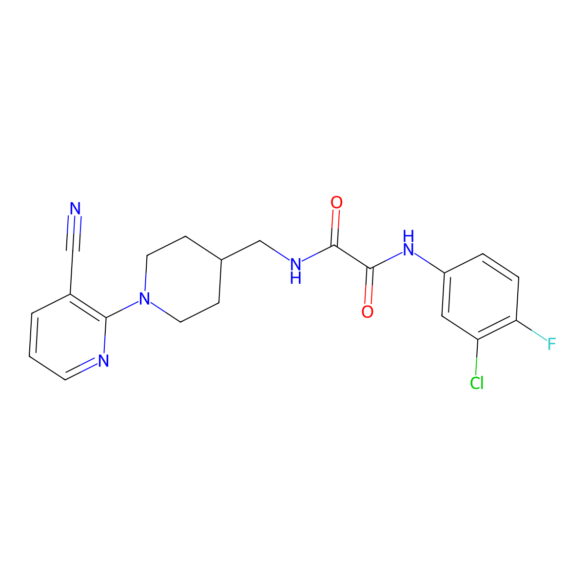 N1-(3-chloro-4-fluorophenyl)-N2-((1-(3-cyanopyridin-2-yl)piperidin-4-yl)methyl)oxalamide molecular structure, CAS 1797217-49-2