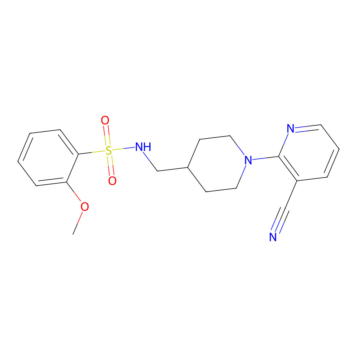 N-((1-(3-cyanopyridin-2-yl)piperidin-4-yl)methyl)-2-methoxybenzenesulfonamide molecular structure, CAS 1797217-70-9
