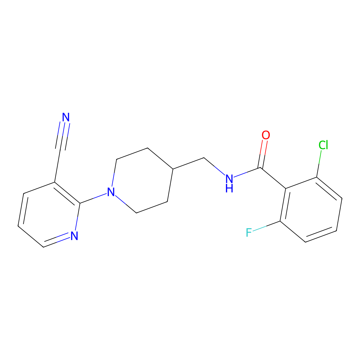 2-chloro-N-{[1-(3-cyanopyridin-2-yl)piperidin-4-yl]methyl}-6-fluorobenzamide molecular structure, CAS 1797218-15-5