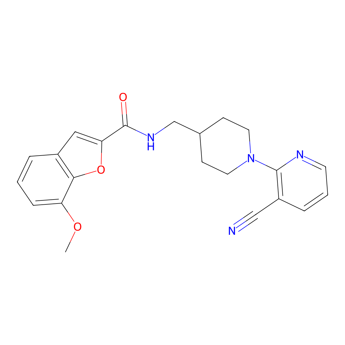 N-((1-(3-cyanopyridin-2-yl)piperidin-4-yl)methyl)-7-methoxybenzofuran-2-carboxamide molecular structure, CAS 1797218-22-4