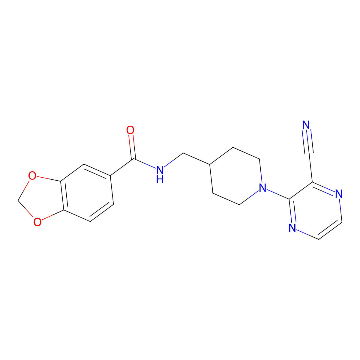 N-((1-(3-cyanopyrazin-2-yl)piperidin-4-yl)methyl)benzo[d][1,3]dioxole-5-carboxamide molecular structure, CAS 1797218-54-2