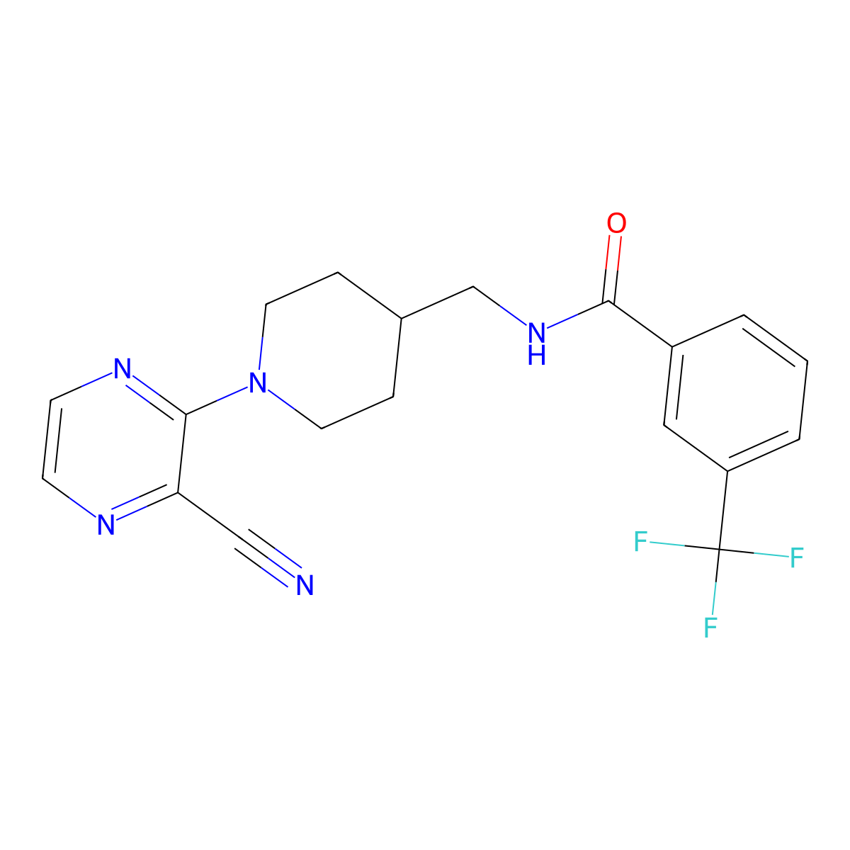 N-((1-(3-cyanopyrazin-2-yl)piperidin-4-yl)methyl)-3-(trifluoromethyl)benzamide molecular structure, CAS 1797218-64-4