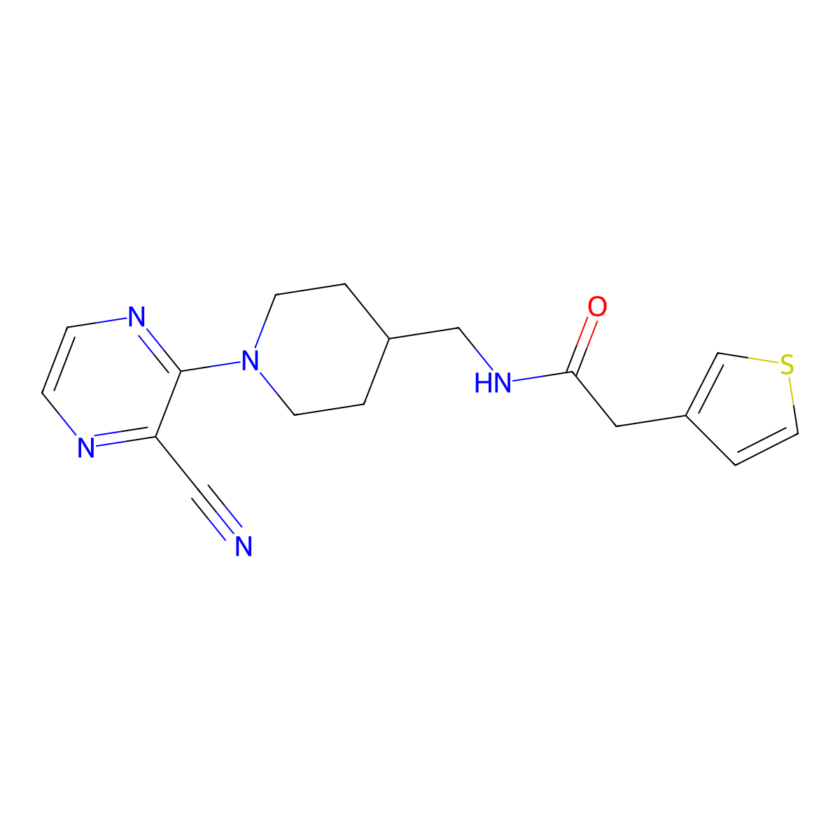 N-((1-(3-cyanopyrazin-2-yl)piperidin-4-yl)methyl)-2-(thiophen-3-yl)acetamide molecular structure, CAS 1797218-87-1