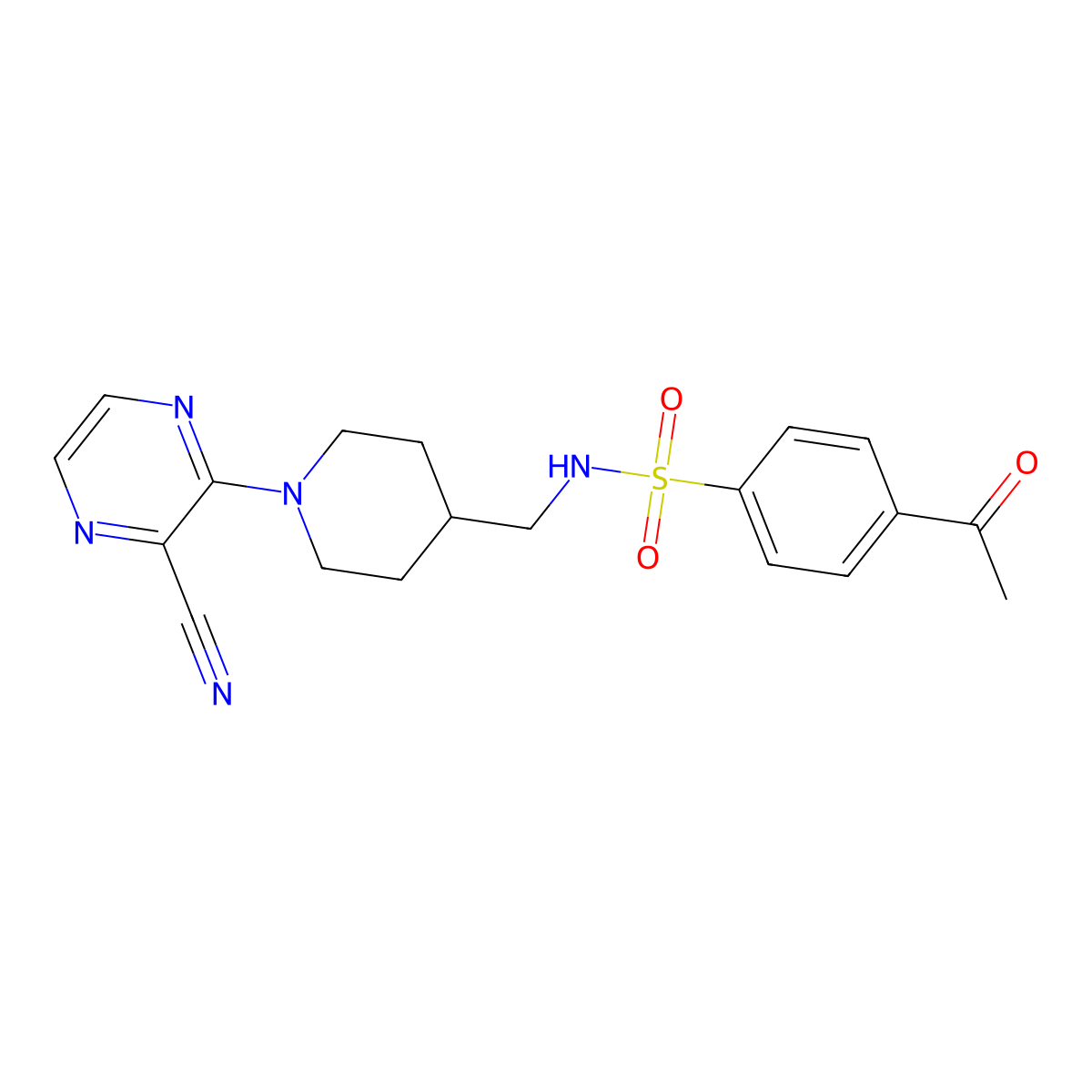 4-acetyl-N-((1-(3-cyanopyrazin-2-yl)piperidin-4-yl)methyl)benzenesulfonamide molecular structure, CAS 1797218-95-1