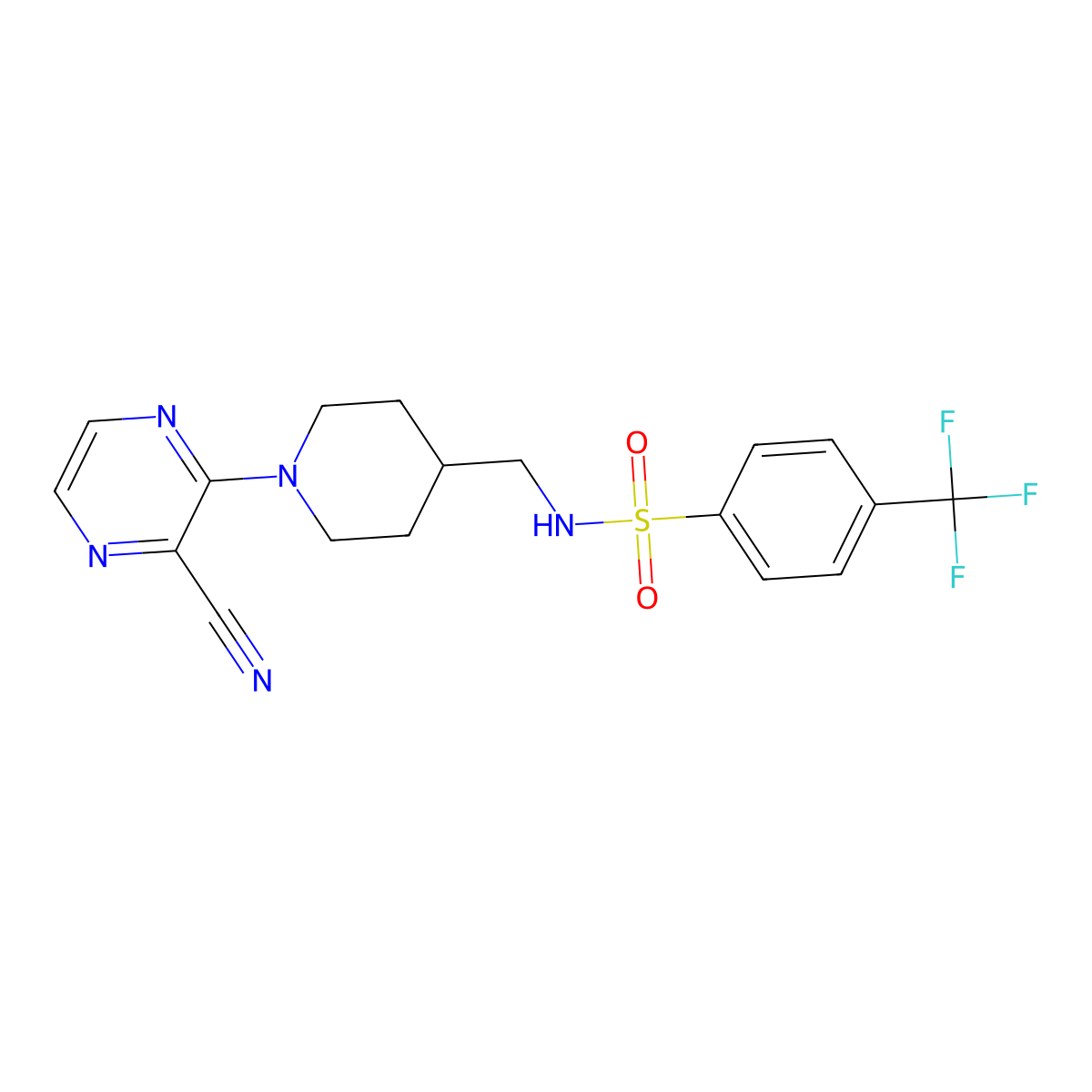 N-((1-(3-cyanopyrazin-2-yl)piperidin-4-yl)methyl)-4-(trifluoromethyl)benzenesulfonamide molecular structure, CAS 1797219-09-0