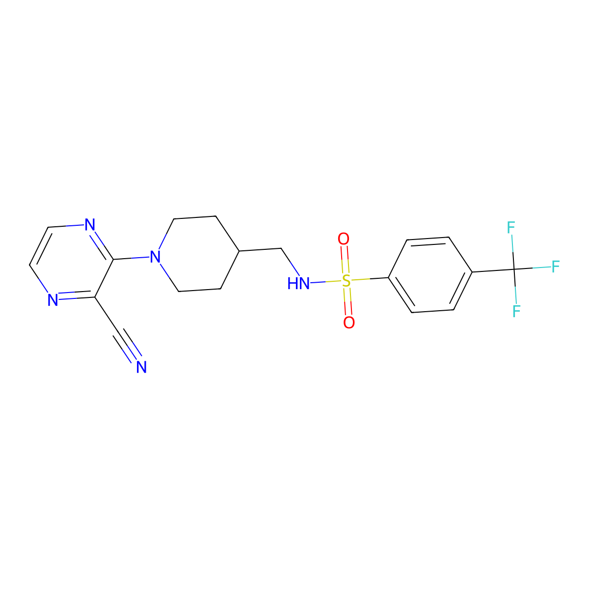 N-((1-(3-cyanopyrazin-2-yl)piperidin-4-yl)methyl)-4-(trifluoromethyl)benzenesulfonamide molecular structure, CAS 1797219-09-0