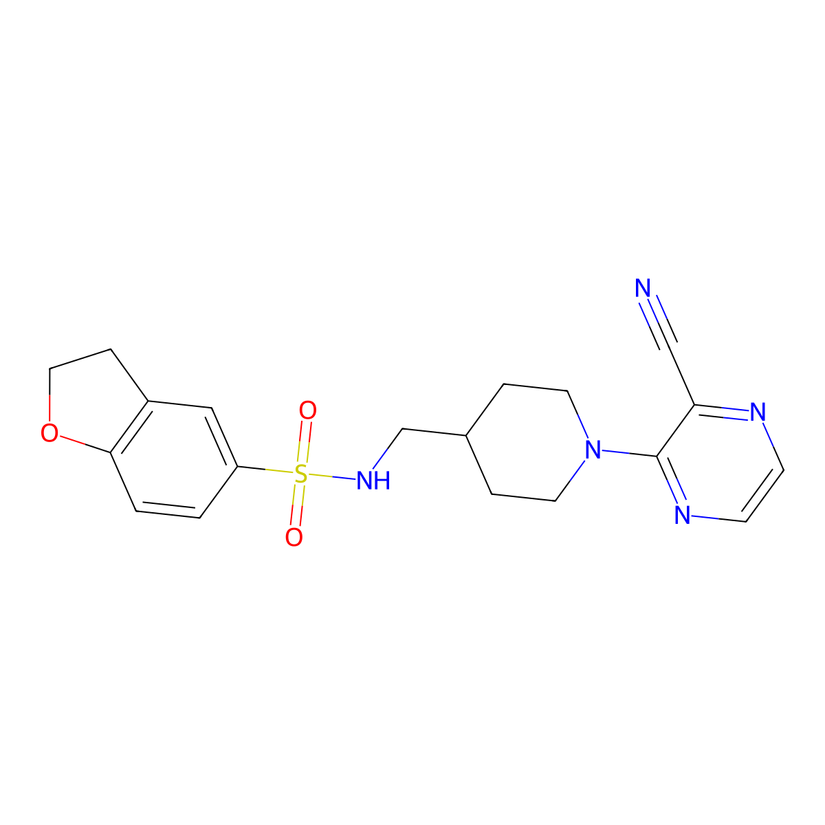 N-((1-(3-cyanopyrazin-2-yl)piperidin-4-yl)methyl)-2,3-dihydrobenzofuran-5-sulfonamide molecular structure, CAS 1797219-16-9