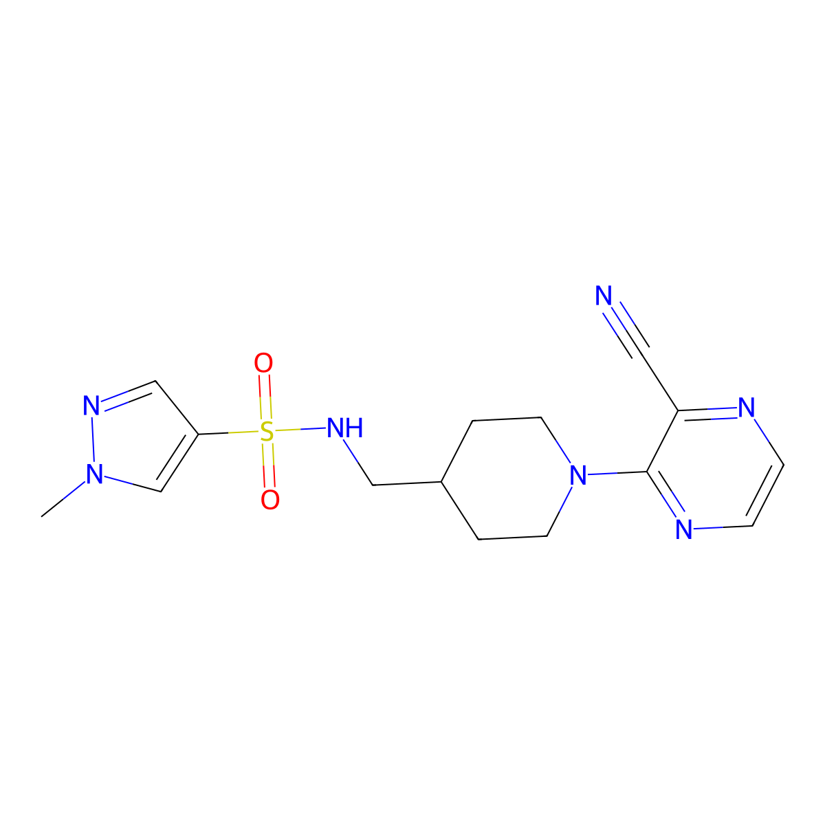 N-{[1-(3-cyanopyrazin-2-yl)piperidin-4-yl]methyl}-1-methyl-1H-pyrazole-4-sulfonamide molecular structure, CAS 1797219-21-6