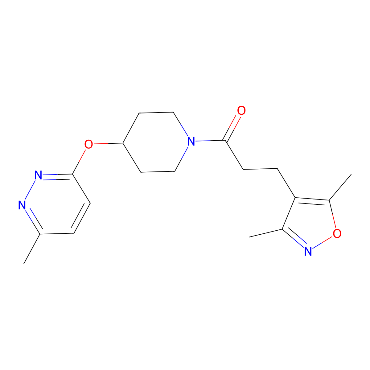 3-(3,5-Dimethylisoxazol-4-yl)-1-(4-((6-methylpyridazin-3-yl)oxy)piperidin-1-yl)propan-1-one molecular structure, CAS 1797222-00-4