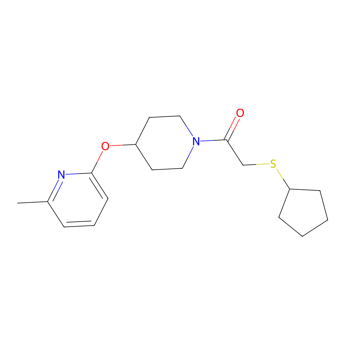 2-(Cyclopentylthio)-1-(4-((6-methylpyridin-2-yl)oxy)piperidin-1-yl)ethanone molecular structure, CAS 1797222-21-9