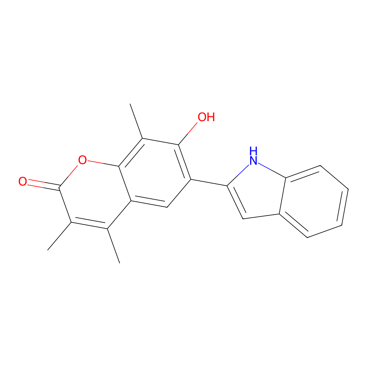 7-hydroxy-6-(1H-indol-2-yl)-3,4,8-trimethyl-2H-chromen-2-one molecular structure, CAS 1797222-28-6