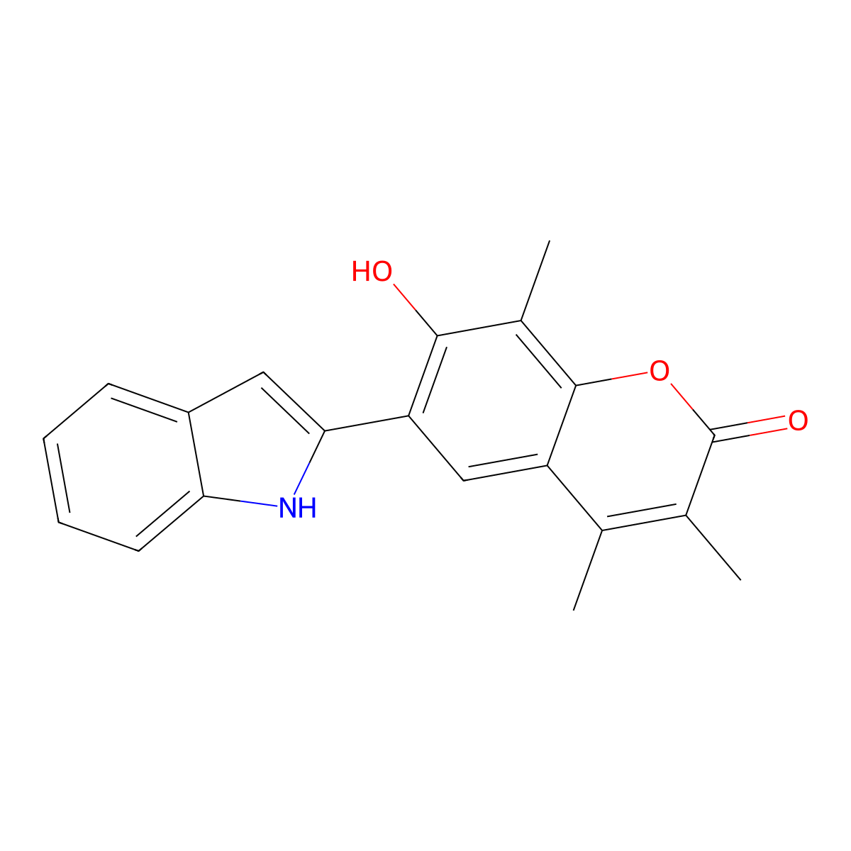 7-hydroxy-6-(1H-indol-2-yl)-3,4,8-trimethyl-2H-chromen-2-one molecular structure, CAS 1797222-28-6