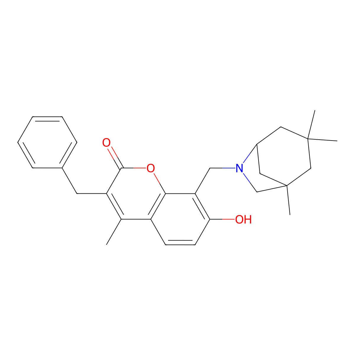 3-benzyl-7-hydroxy-4-methyl-8-[(1,3,3-trimethyl-6-azabicyclo[3.2.1]oct-6-yl)methyl]-2H-chromen-2-one molecular structure, CAS 1797222-33-3