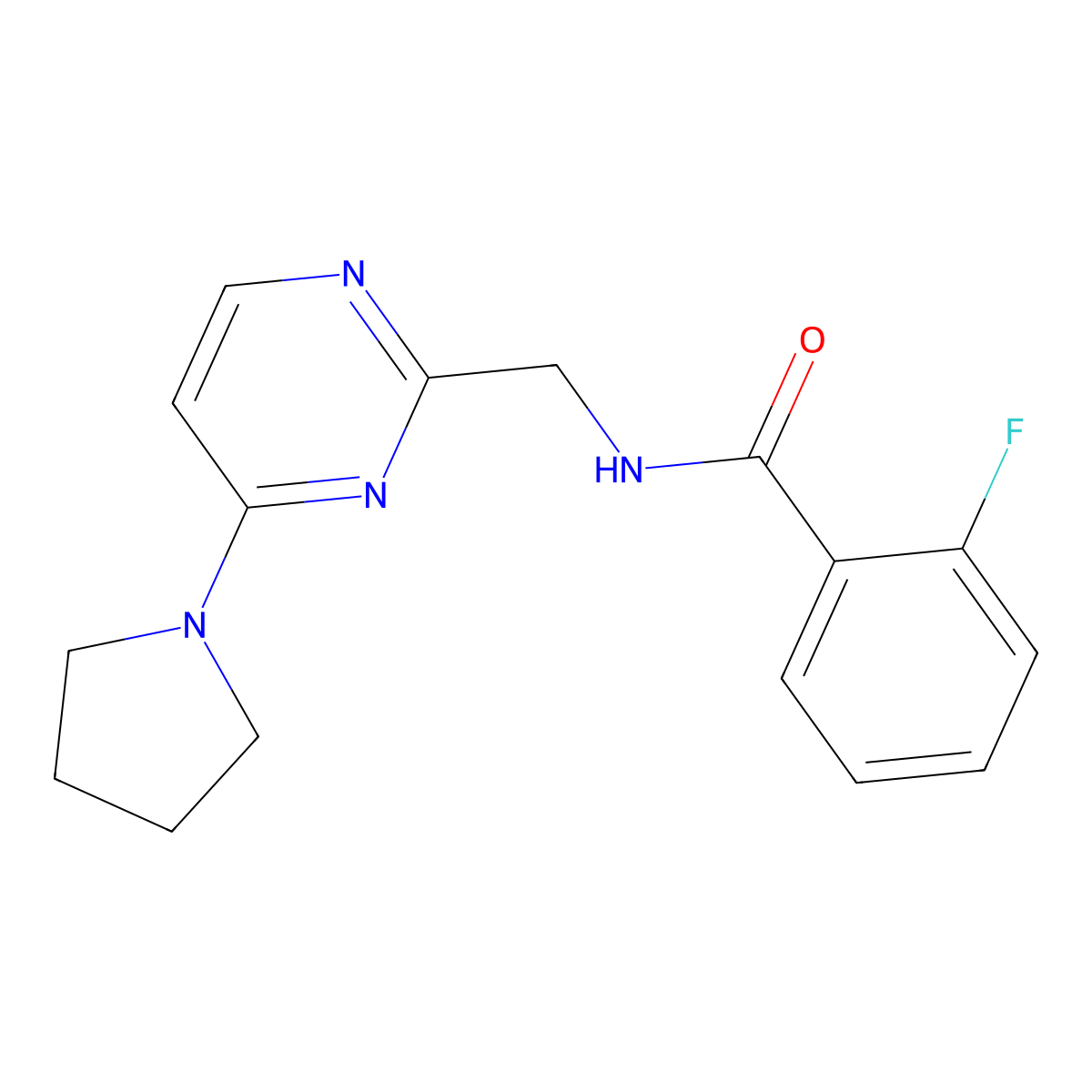 2-fluoro-N-{[4-(pyrrolidin-1-yl)pyrimidin-2-yl]methyl}benzamide molecular structure, CAS 1797222-41-3