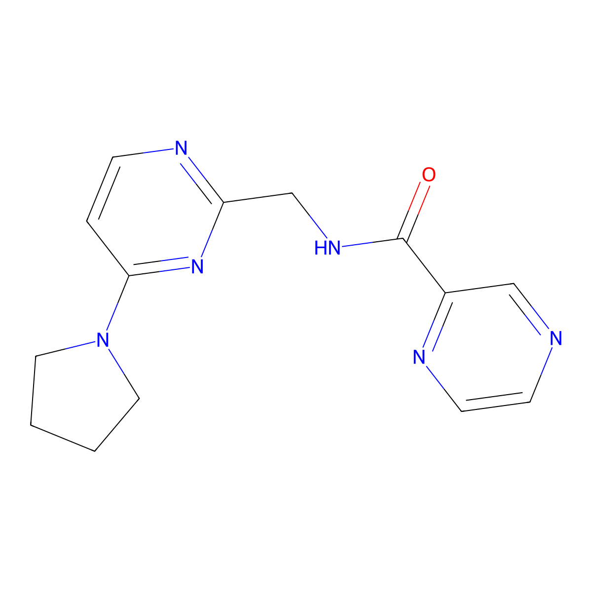 N-{[4-(pyrrolidin-1-yl)pyrimidin-2-yl]methyl}pyrazine-2-carboxamide molecular structure, CAS 1797222-69-5