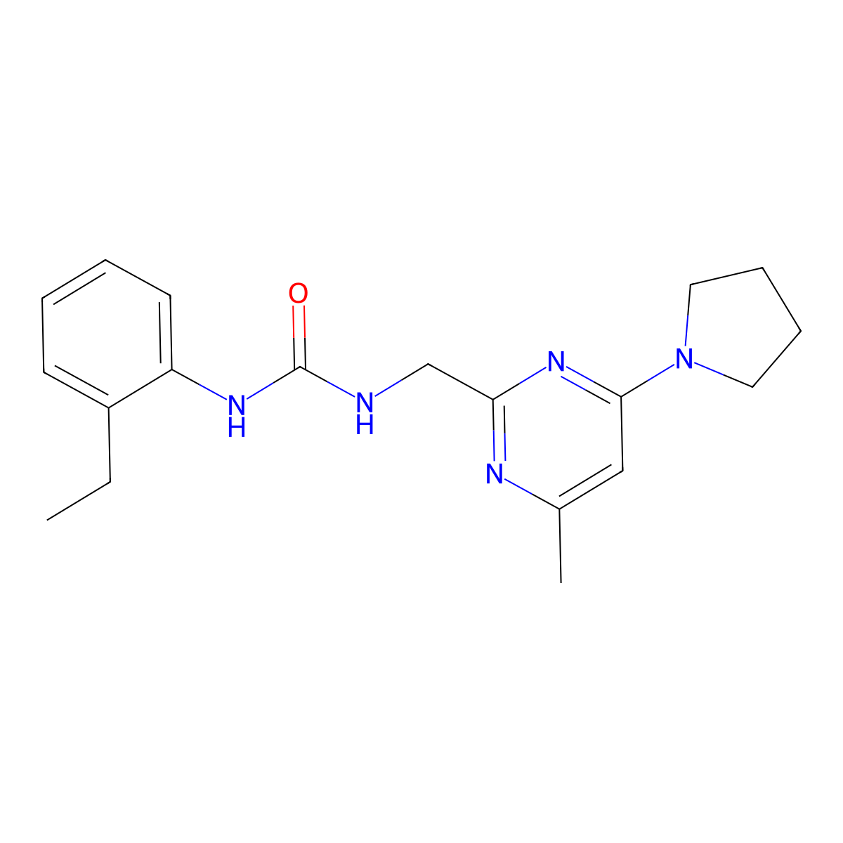 1-(2-Ethylphenyl)-3-{[4-methyl-6-(pyrrolidin-1-yl)pyrimidin-2-yl]methyl}urea molecular structure, CAS 1797222-82-2
