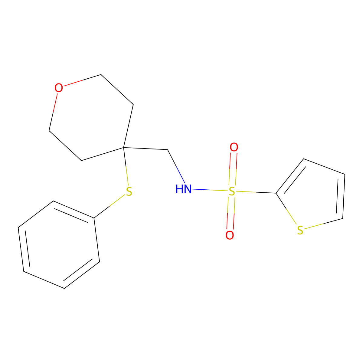 N-((4-(phenylthio)tetrahydro-2H-pyran-4-yl)methyl)thiophene-2-sulfonamide molecular structure, CAS 1797223-67-6