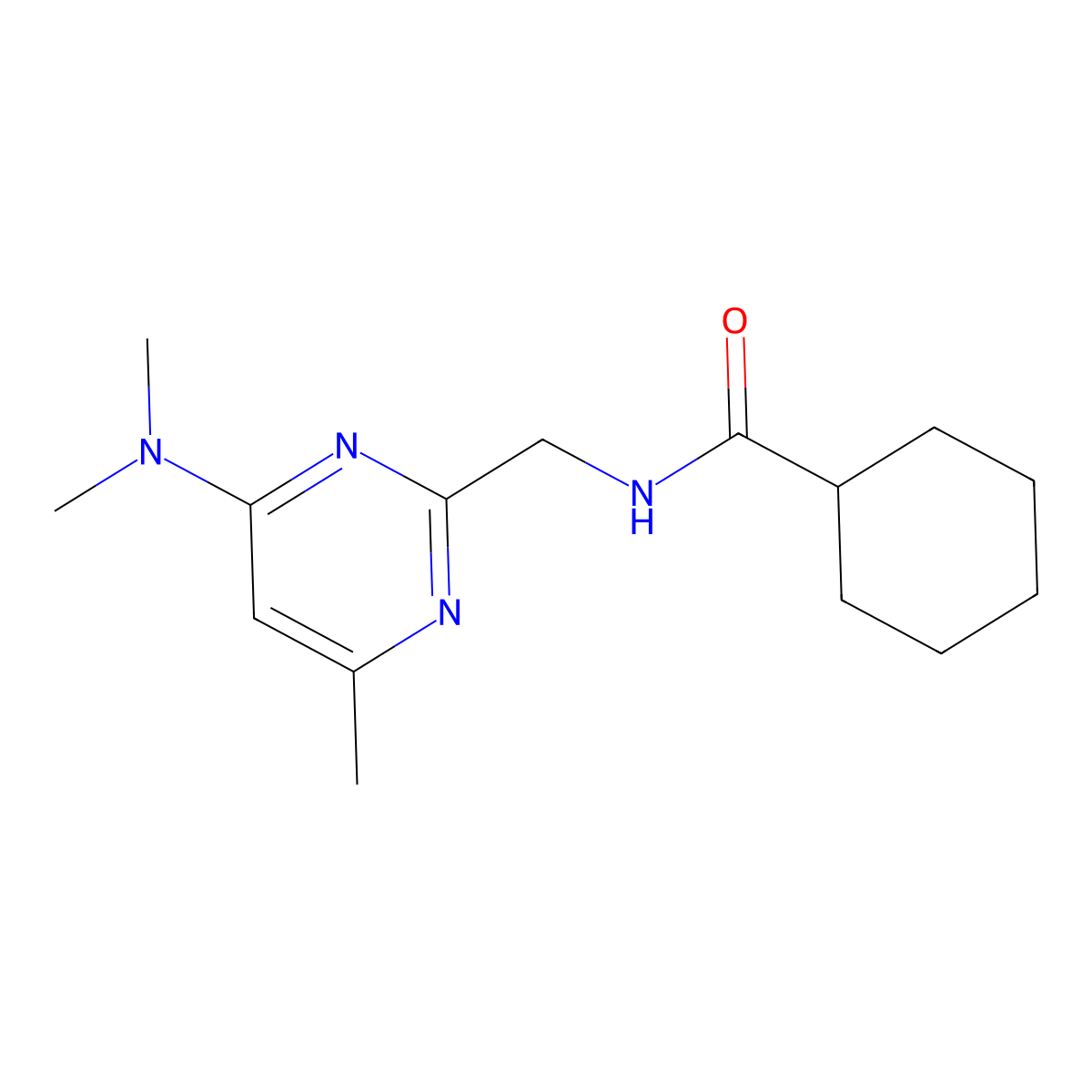 N-{[4-(dimethylamino)-6-methylpyrimidin-2-yl]methyl}cyclohexanecarboxamide molecular structure, CAS 1797223-69-8