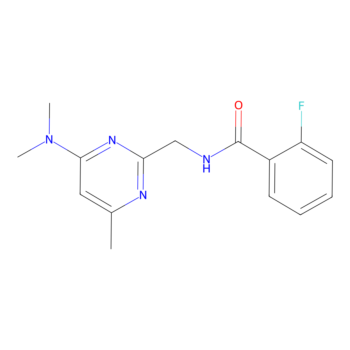 N-((4-(dimethylamino)-6-methylpyrimidin-2-yl)methyl)-2-fluorobenzamide molecular structure, CAS 1797223-71-2