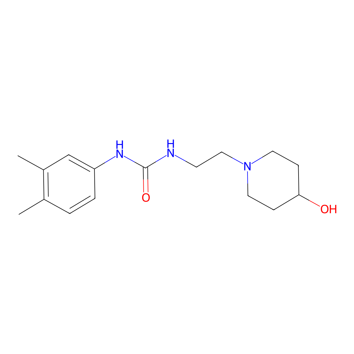 1-(3,4-Dimethylphenyl)-3-[2-(4-hydroxypiperidin-1-yl)ethyl]urea molecular structure, CAS 1797223-88-1