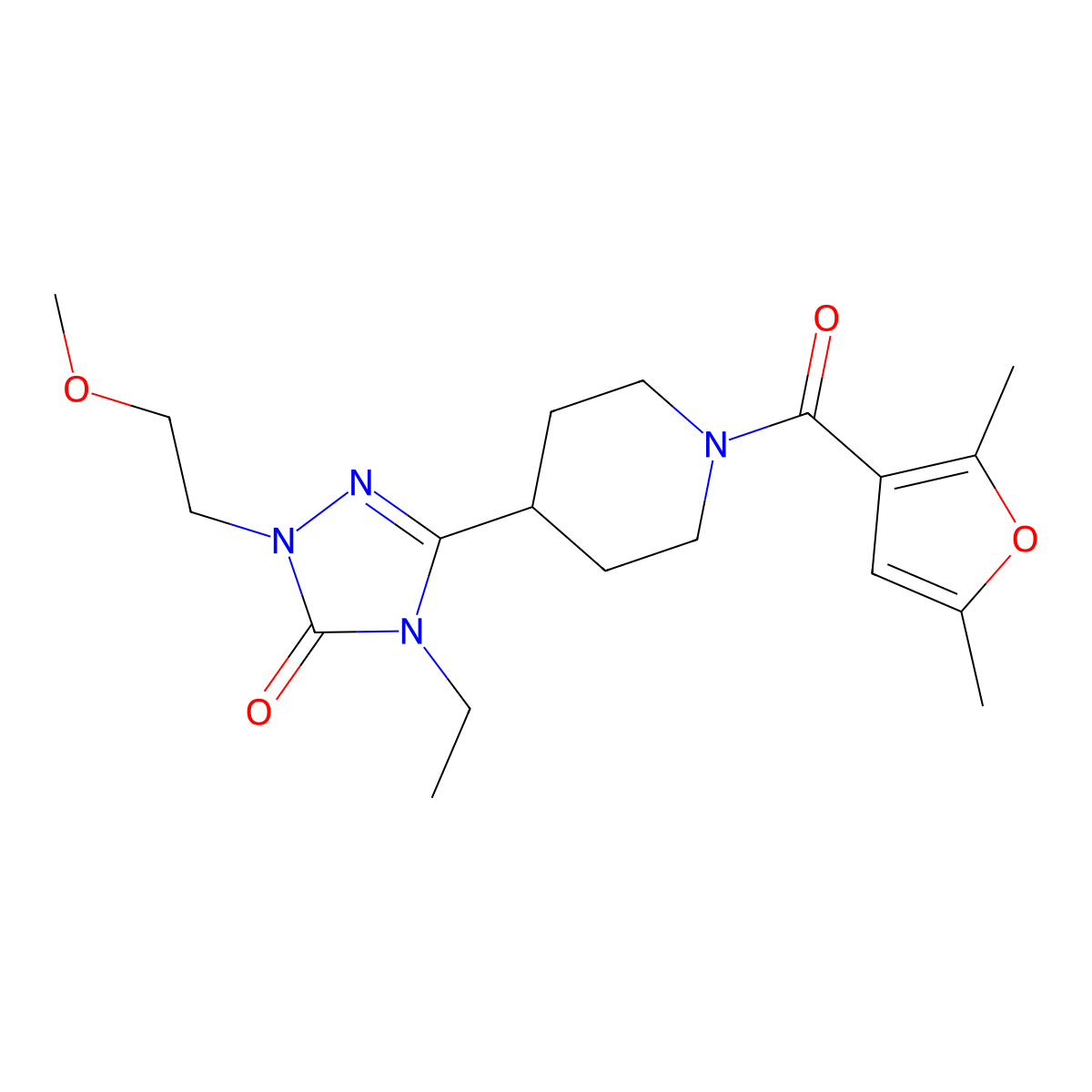3-(1-(2,5-dimethylfuran-3-carbonyl)piperidin-4-yl)-4-ethyl-1-(2-methoxyethyl)-1H-1,2,4-triazol-5(4H)-one molecular structure, CAS 1797223-97-2
