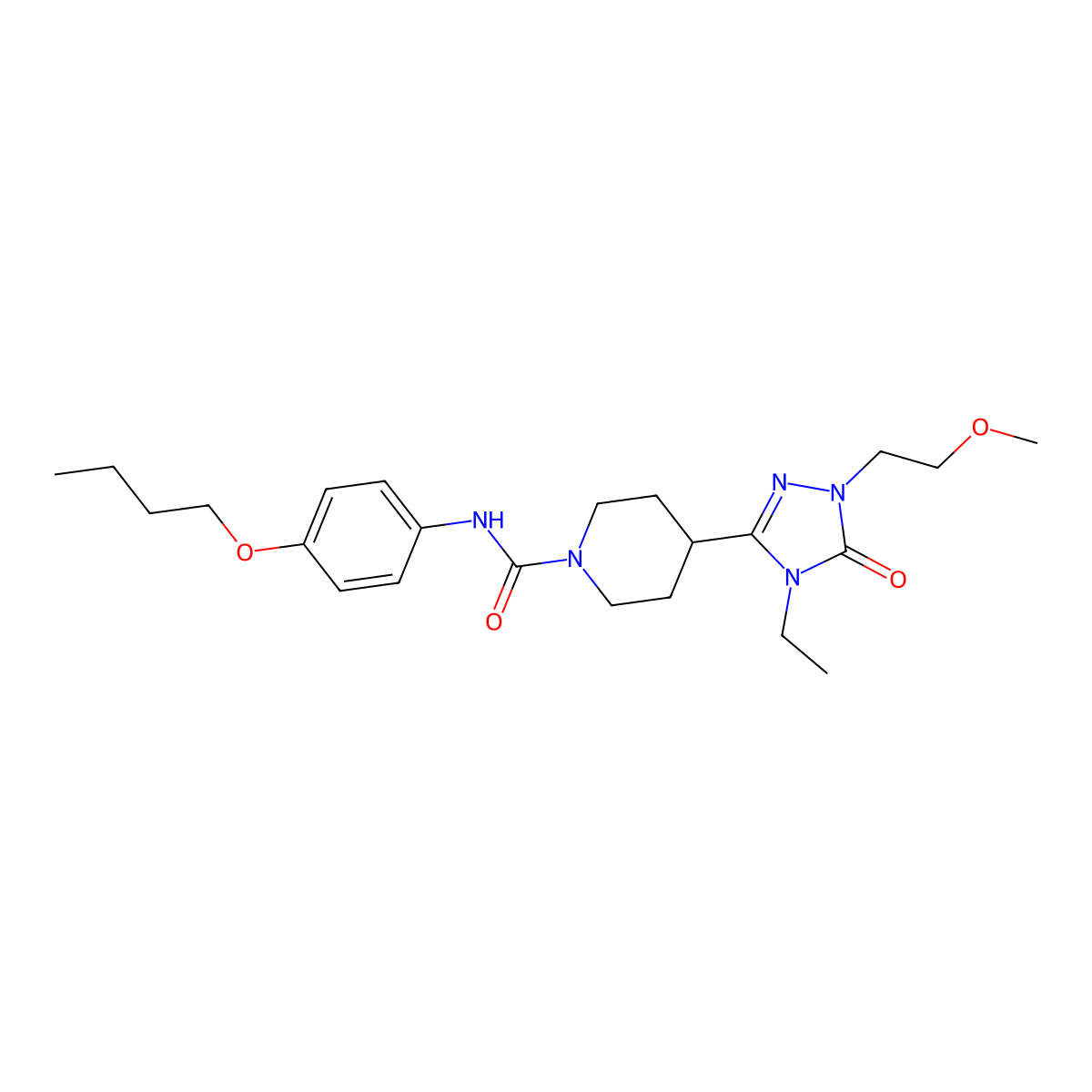 N-(4-butoxyphenyl)-4-[4-ethyl-1-(2-methoxyethyl)-5-oxo-4,5-dihydro-1H-1,2,4-triazol-3-yl]piperidine-1-carboxamide molecular structure, CAS 1797223-99-4