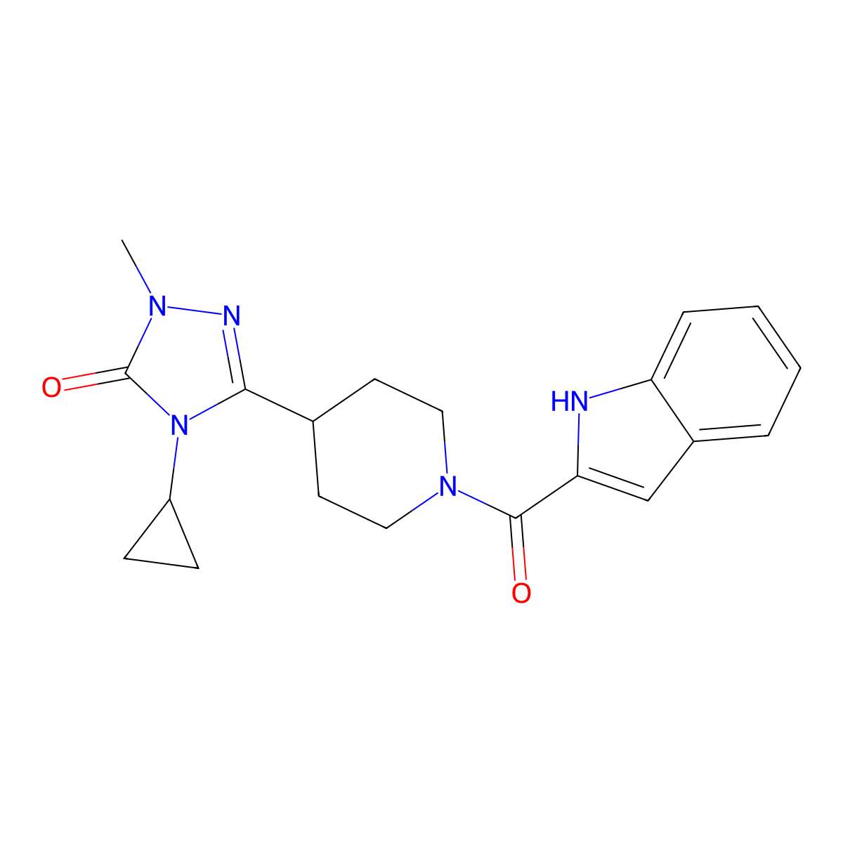 3-(1-(1H-indole-2-carbonyl)piperidin-4-yl)-4-cyclopropyl-1-methyl-1H-1,2,4-triazol-5(4H)-one molecular structure, CAS 1797224-01-1